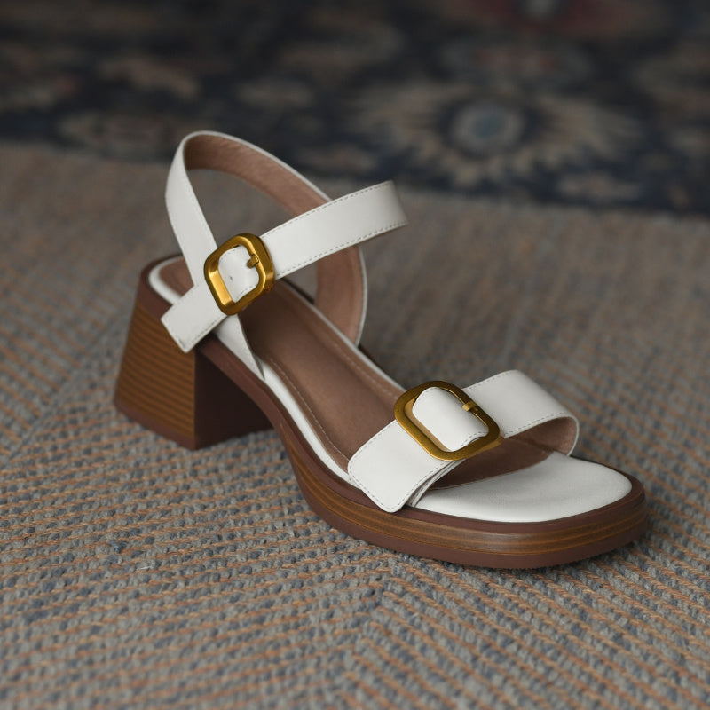 Women's Metal Belt Buckle Flat Sandals