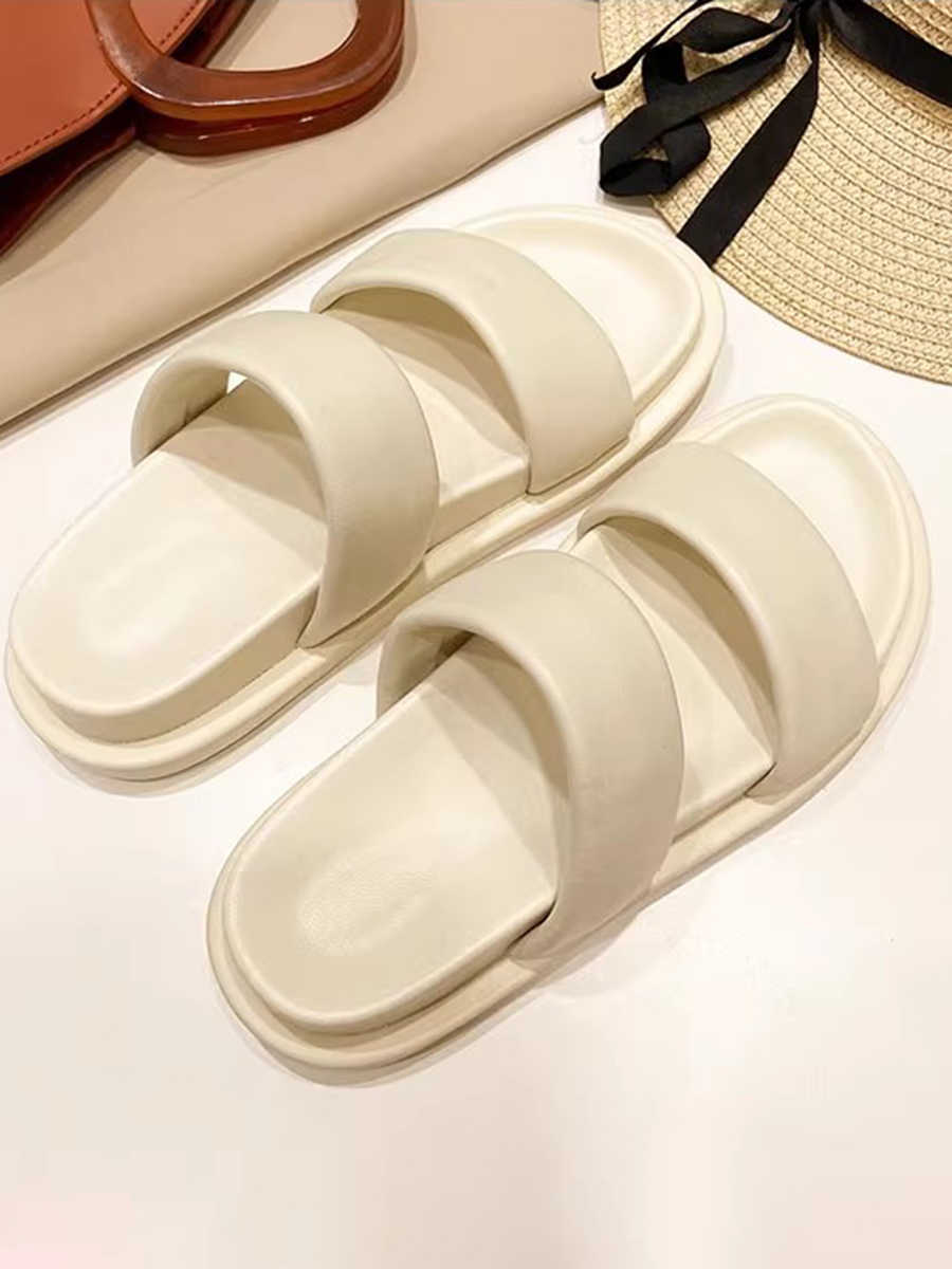 Genuine Leather Candy-colored Flat Slippers