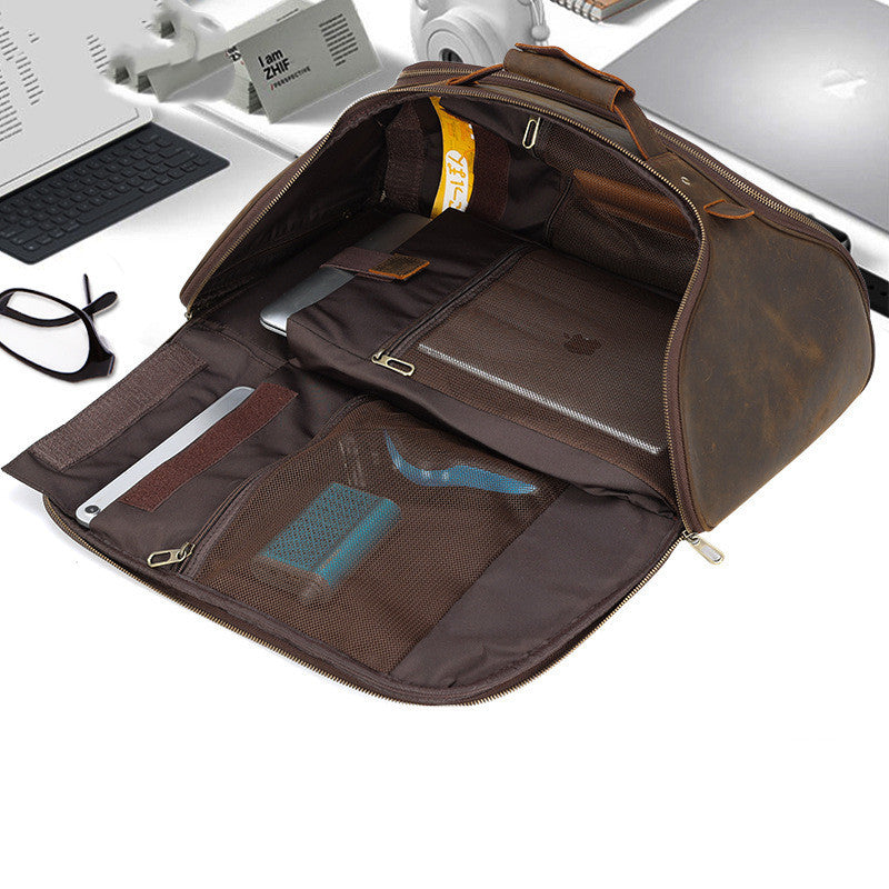 Men’s Retro Genuine Leather Backpack, Solid Color