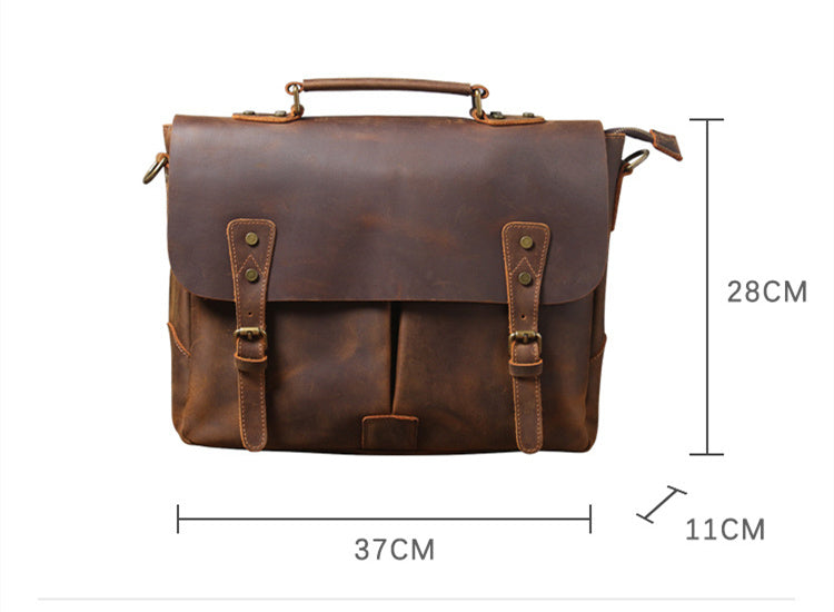 Retro Cowhide Men's Portable Briefcase Shoulder Computer Bag