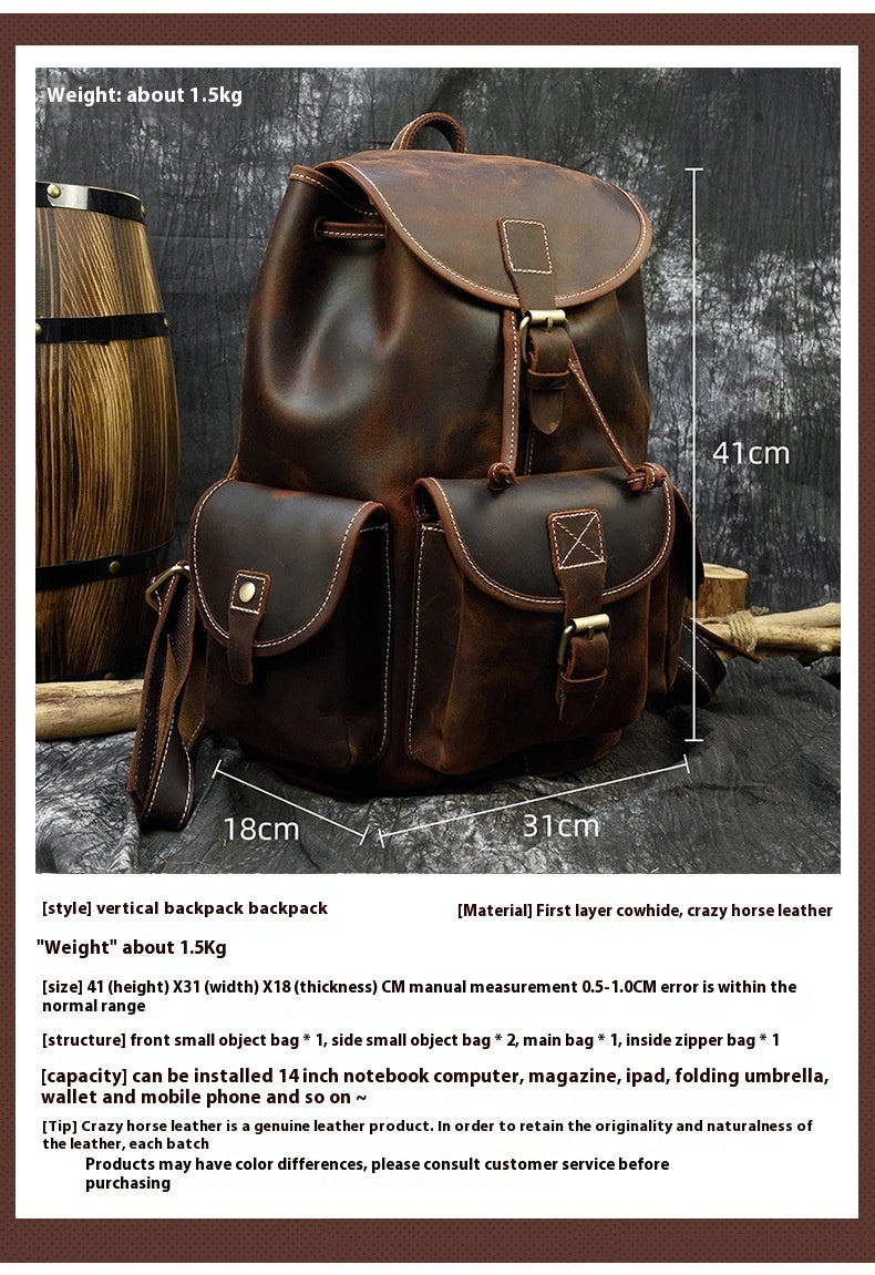 Retro Men’s First Layer Cowhide Casual Backpack 18"