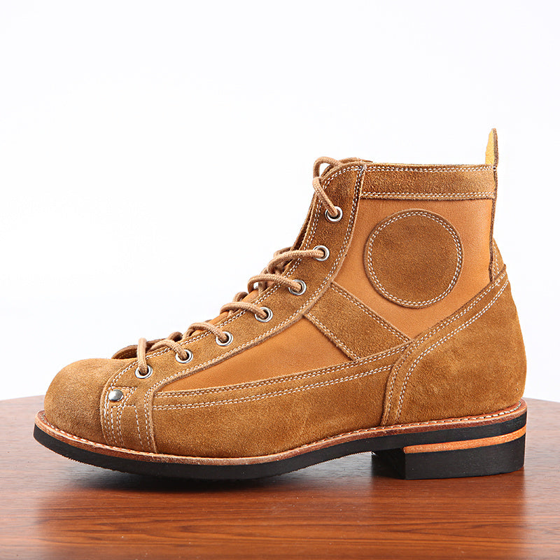 Men's Leather Paratrooper Work Ankle Boots - Orange Lace-Up