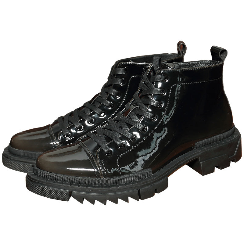 Men's Leather High Top Zipper Shoes Gray & Black