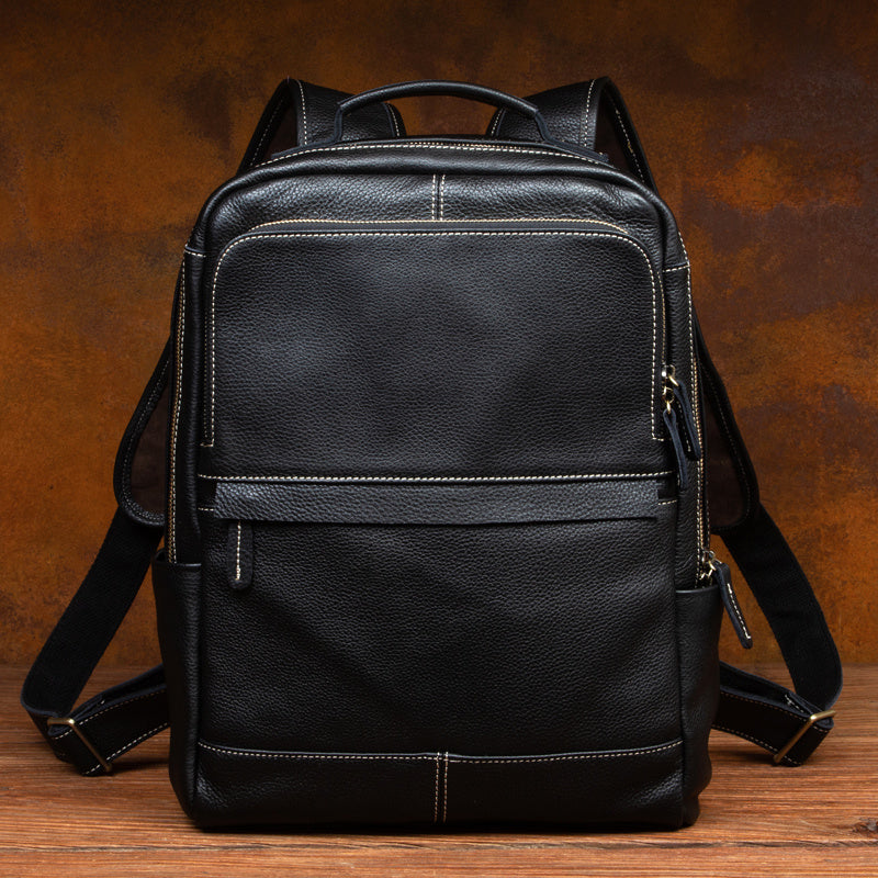 Retro Cowhide Leather Business Backpack, Zipper Closure