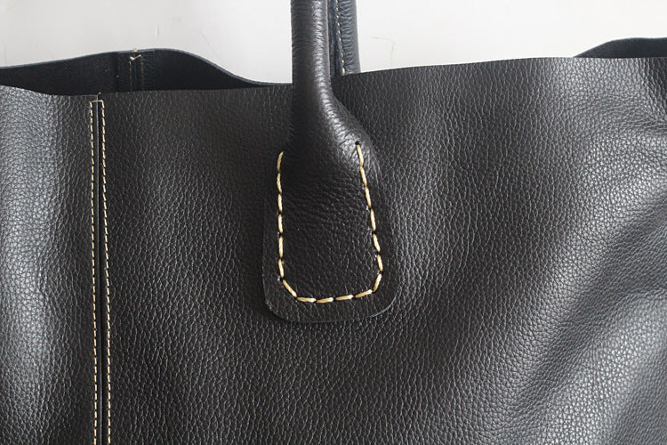 Retro Handmade Large Black Leather Tote Bag