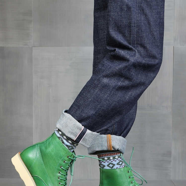 Retro Distressed Green Worker Boots | Breathable Leather
