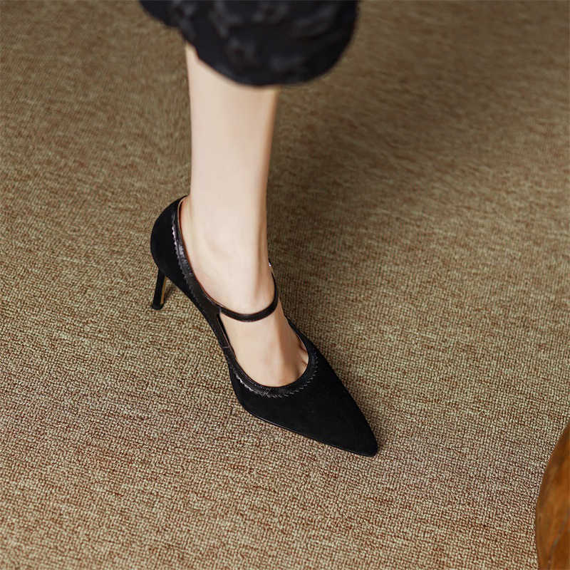 Leather Stiletto Buckle Shoes - Pointed Toe, High Heel