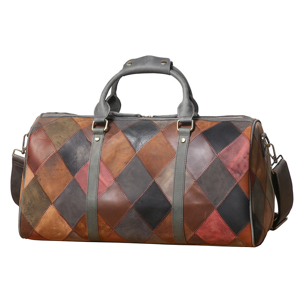 Vintage Genuine Leather Rhombus Travel Bag 20-35L