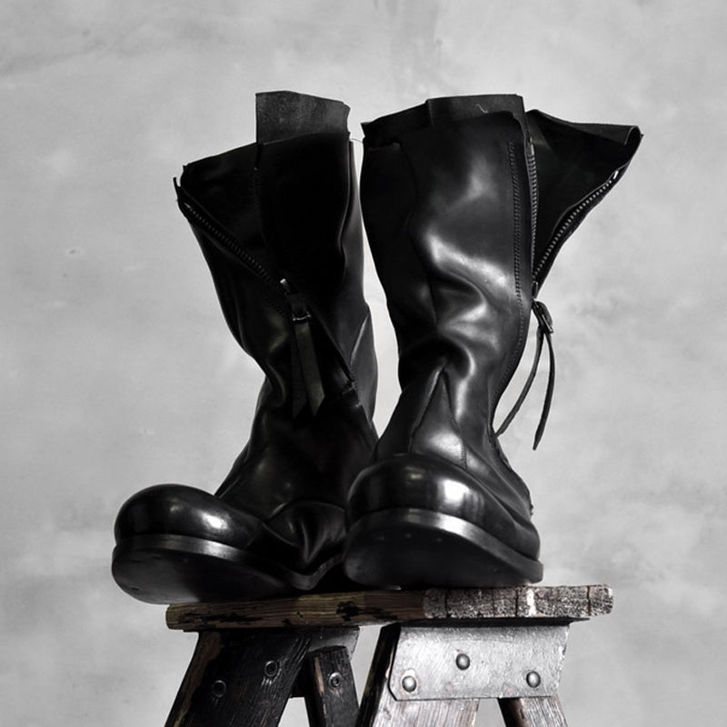 Men's Japanese Retro Deconstructed Leather Boots, Black