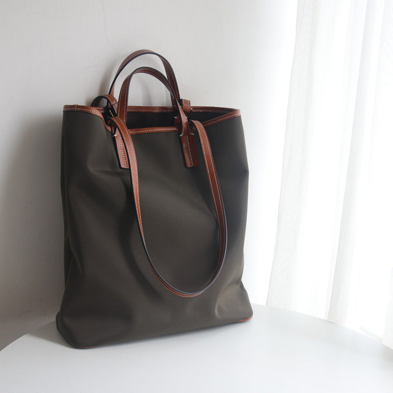 Army Green Large Oxford Cloth Tote Bag - Color Clash