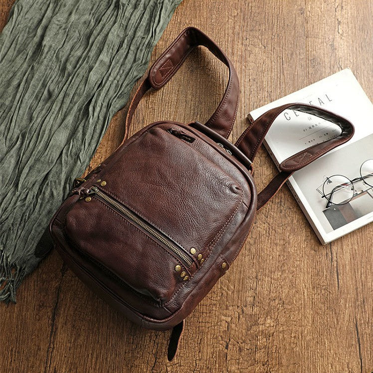 Cowhide Water-Resistant Polished Backpack - Unisex