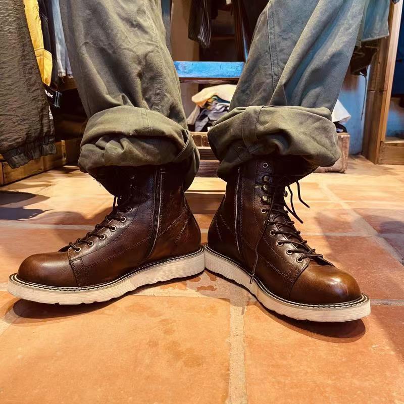 British Plus Velvet Leather Mid-Top Boots Coffee
