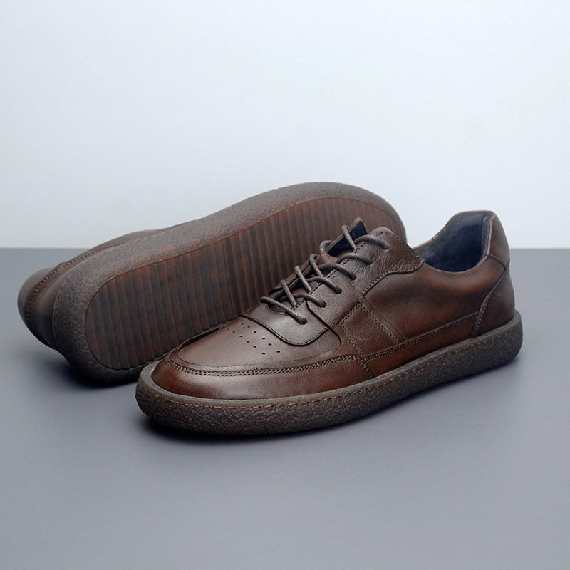 Men's Vintage Leather Sneakers, Breathable Low Top