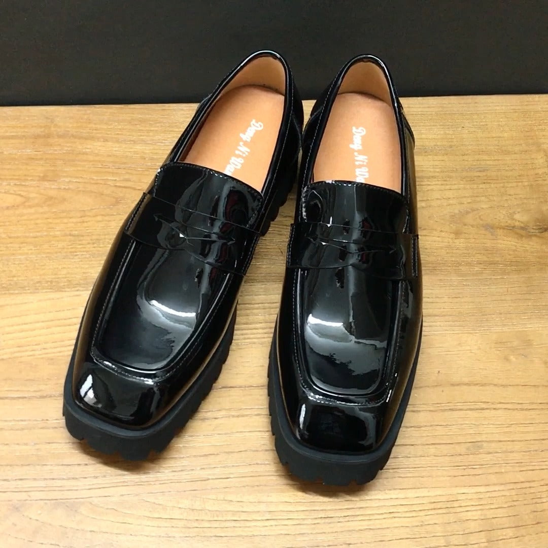 Men's Black Patent Leather Slip-on Square Toe Shoes