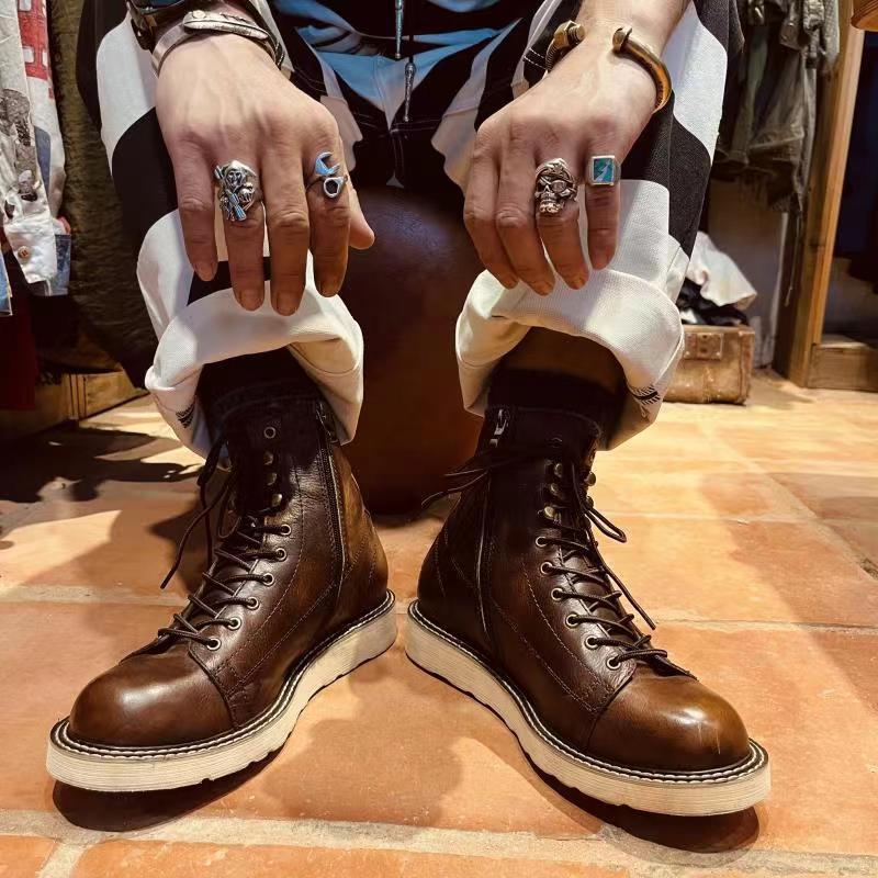British Plus Velvet Leather Mid-Top Boots Coffee