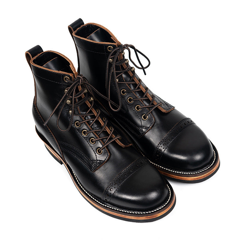 Men's Tooling Cowhide Winter Leather Boots, Waterproof