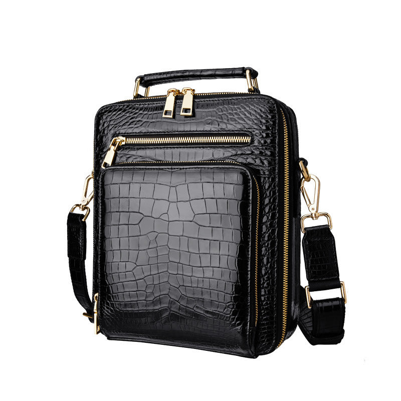 Personalized Crocodile Leather Men's Handbag, Black