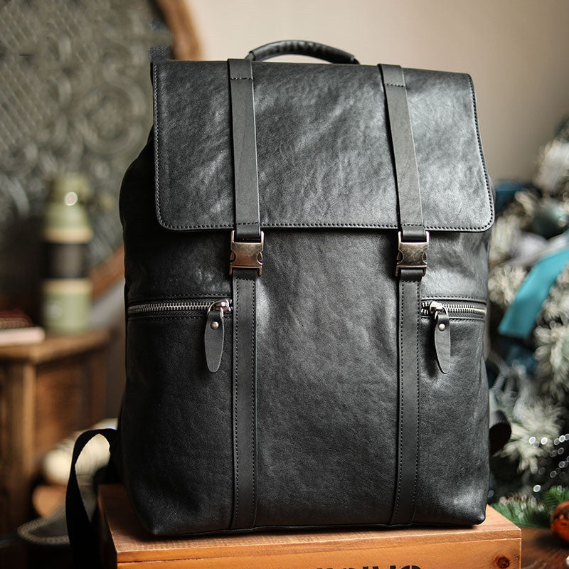 Business Cowhide Leather Backpack 16” Large Capacity