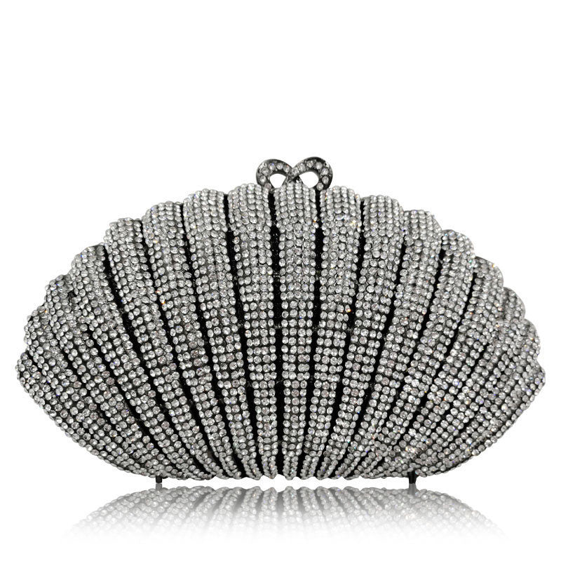Diamond Crystal Shell Clutch Bag with Chain, 22cm