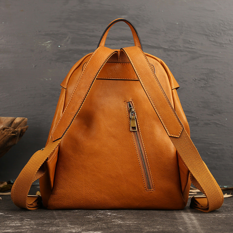 Women’s Vintage Leather Casual Backpack - Brown/Black