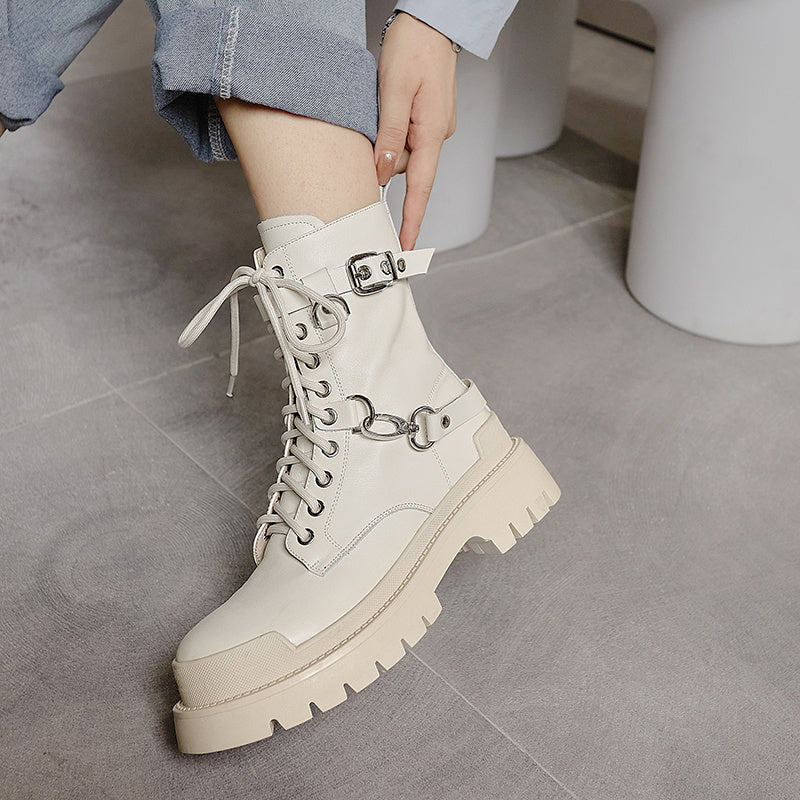 Women's British Style Martin Boots Thick Sole Leather