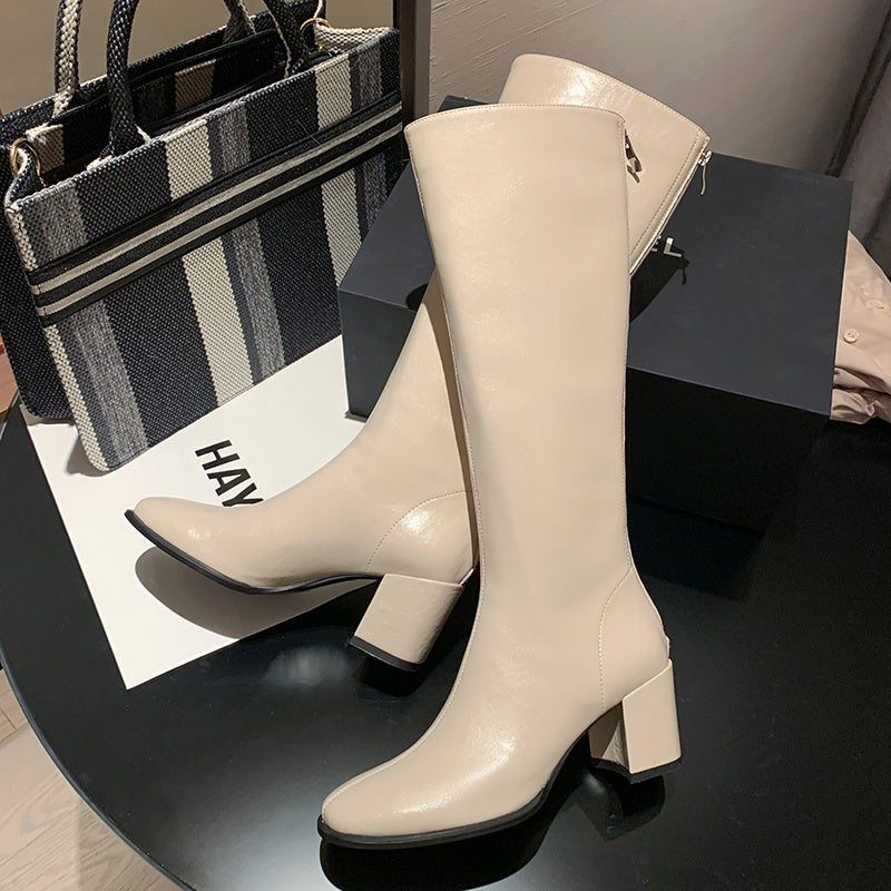 Women’s Genuine Leather High Tube Boots with Zipper