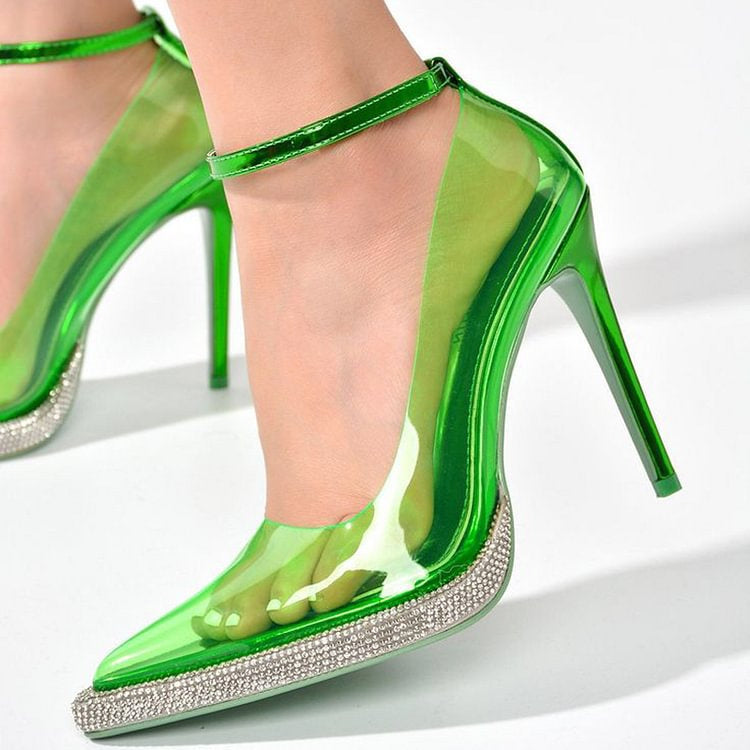Green Transparent Rhinestone Platform Stiletto Heels