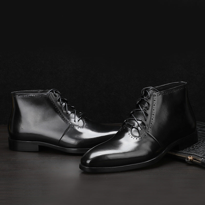 Men's Retro Leather High Top Martin Boots Black/Brown