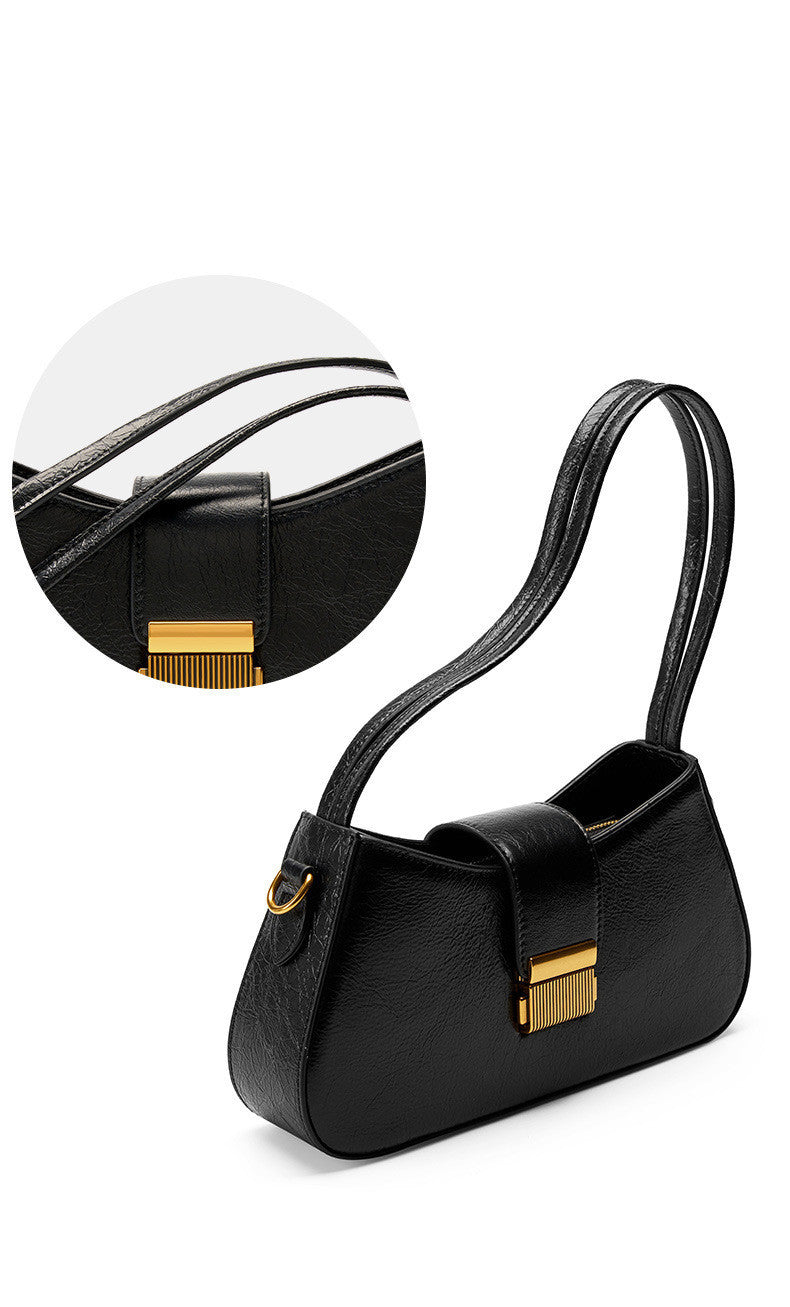 New Cowhide Women’s Retro Black Shoulder Bag