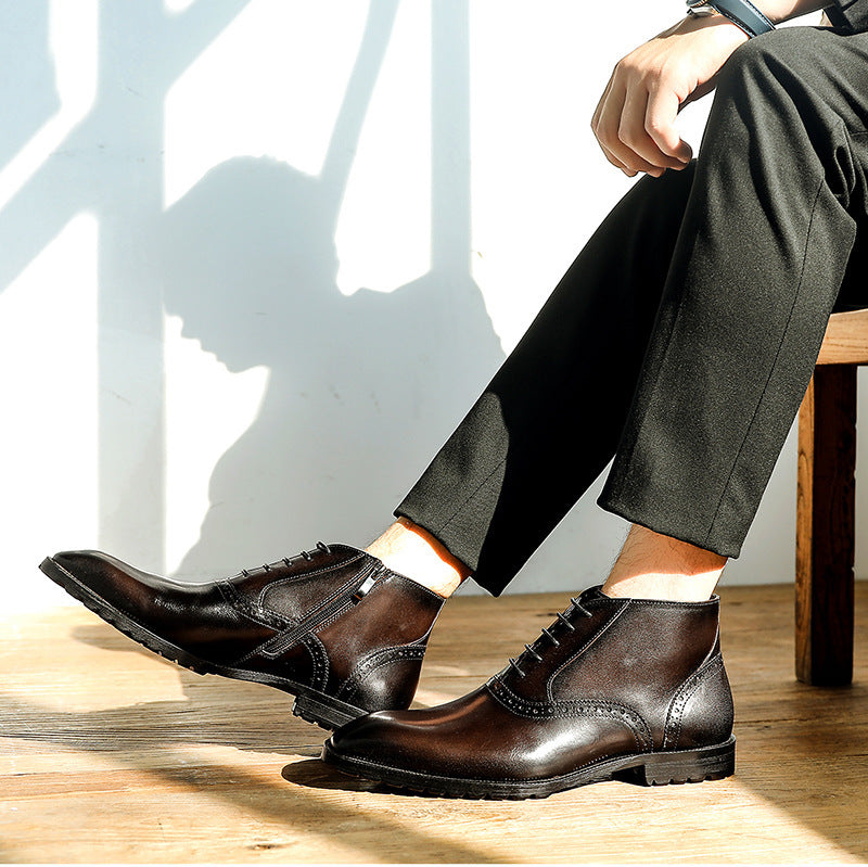 Vintage Men's Mid Top Cowhide Leather Boots