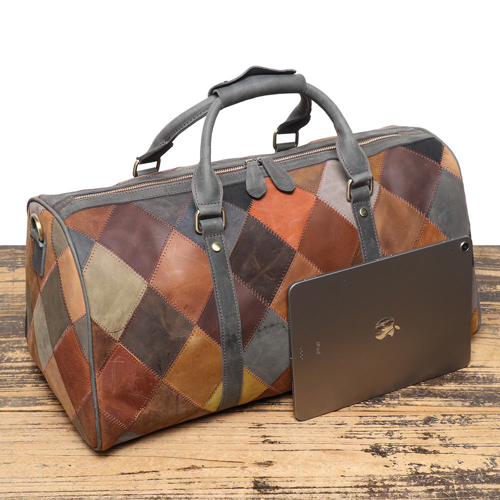 Vintage Genuine Leather Rhombus Travel Bag 20-35L