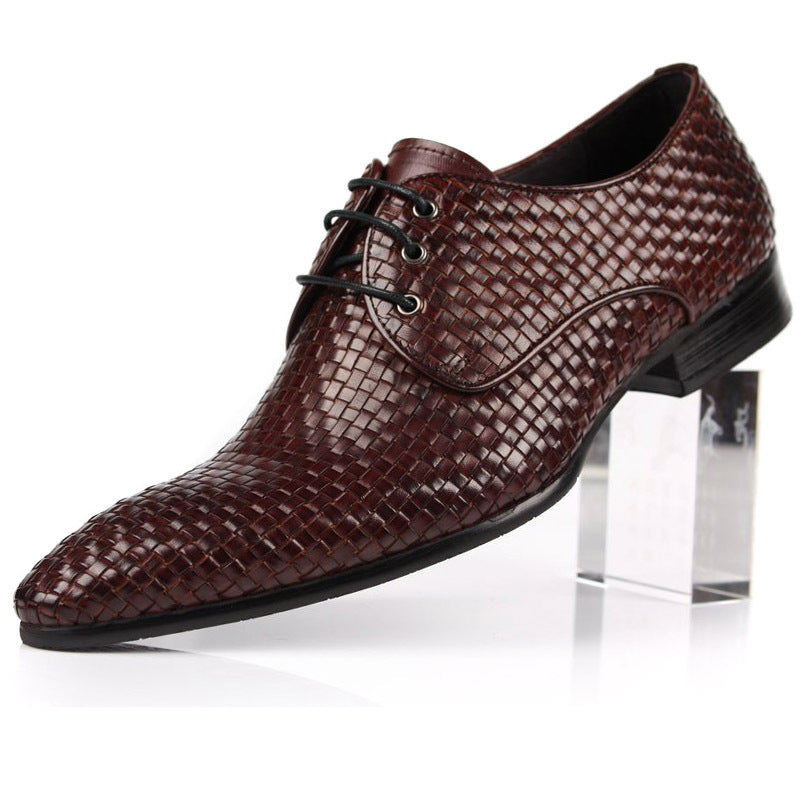 Cowhide Woven Breathable Business Formal Pointed Shoes