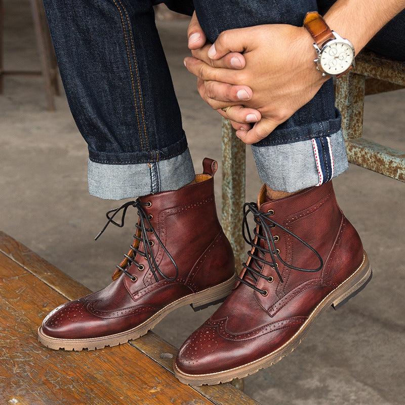 Men's British Brock Martin Boots Leather Rubber Sole