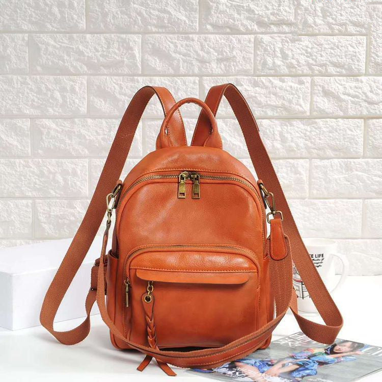 Retro Soft Two-Layer Cowhide Leather Backpack