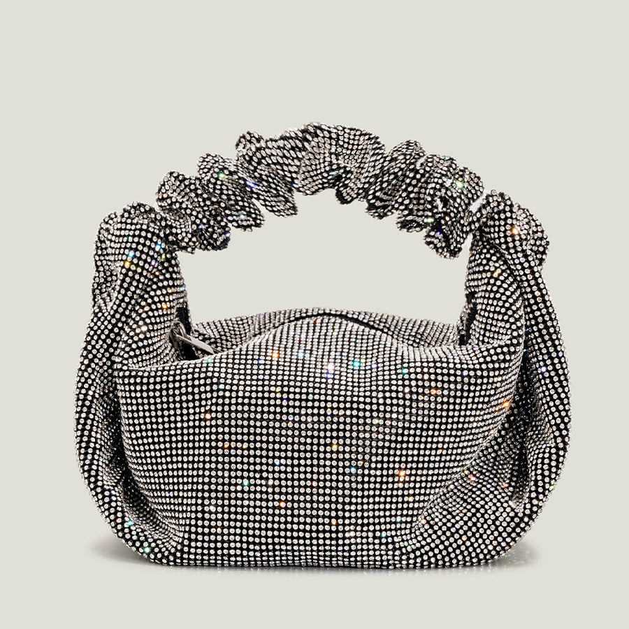 Ladies Sparkling Diamond Pillow Bag - Black & Silver
