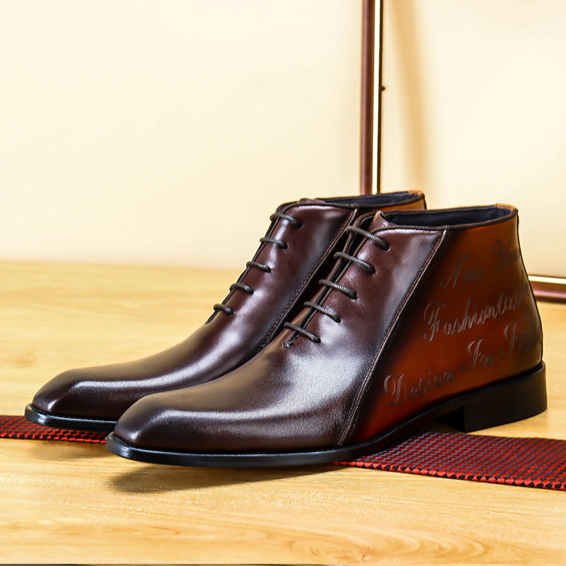 Men’s Bicolor Cowhide Business Martin Boots, Low Heel