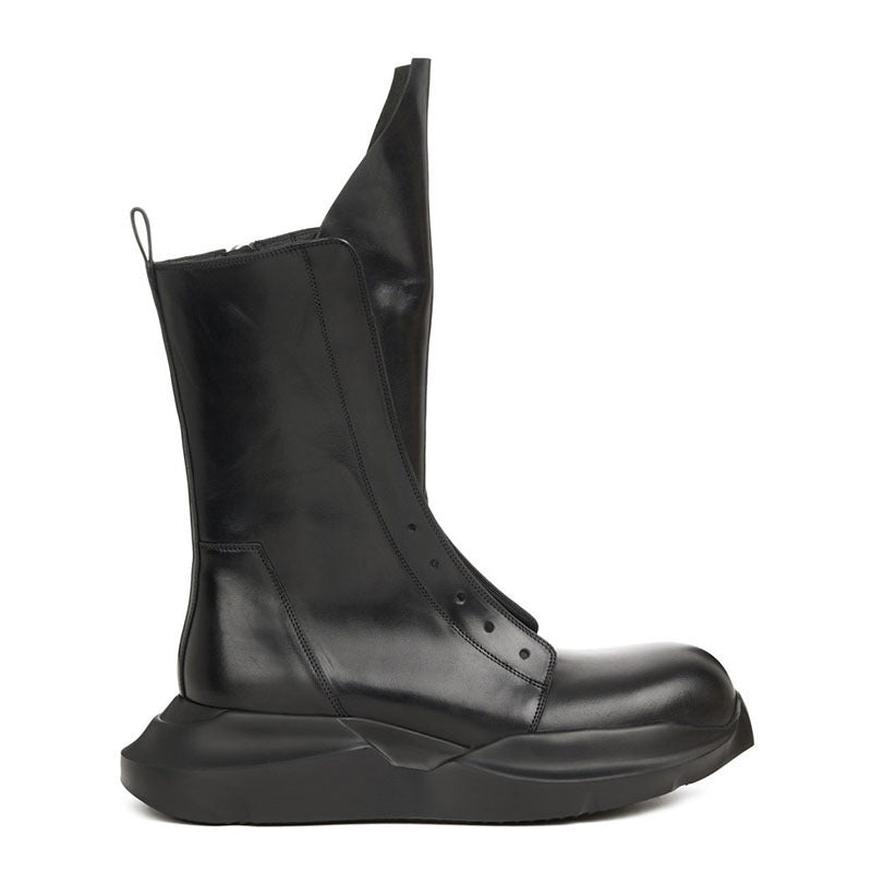 Men's Leather Zipper Motorcycle Boots - Medium Heel