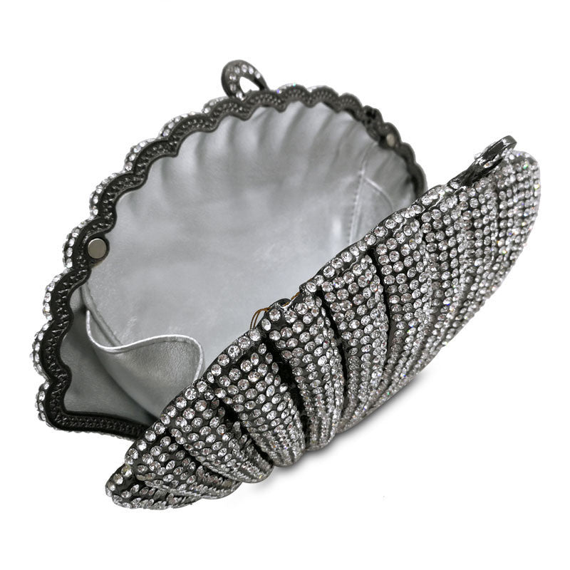 Diamond Crystal Shell Clutch Bag with Chain, 22cm