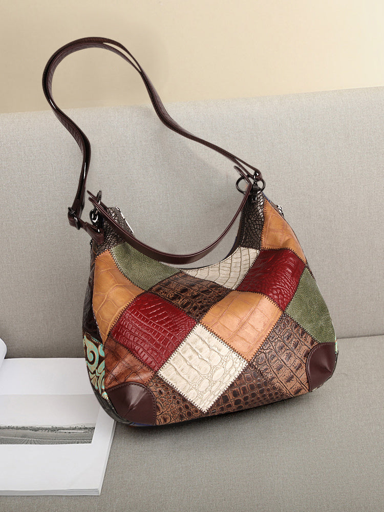 Women’s Large Color-Contrast Leather Tote Bag