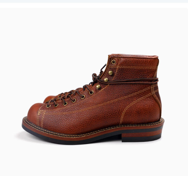 Retro Color Block Cowhide High-top Ankle Boots