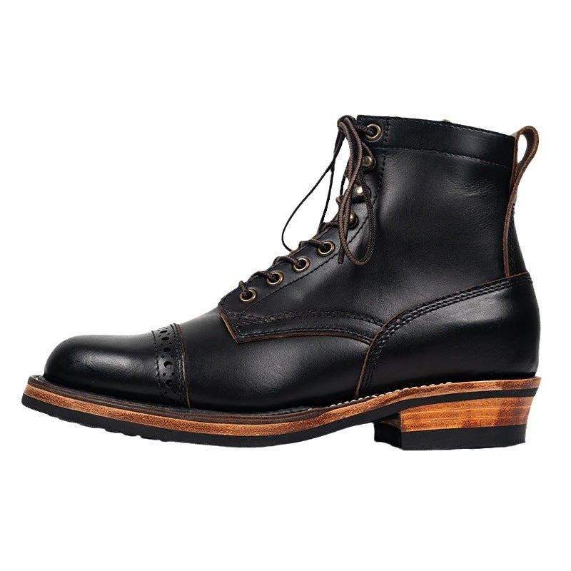 Men's Tooling Cowhide Winter Leather Boots, Waterproof