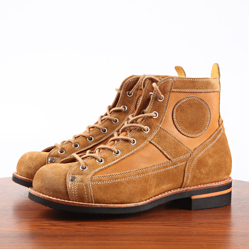 Men's Leather Paratrooper Work Ankle Boots - Orange Lace-Up