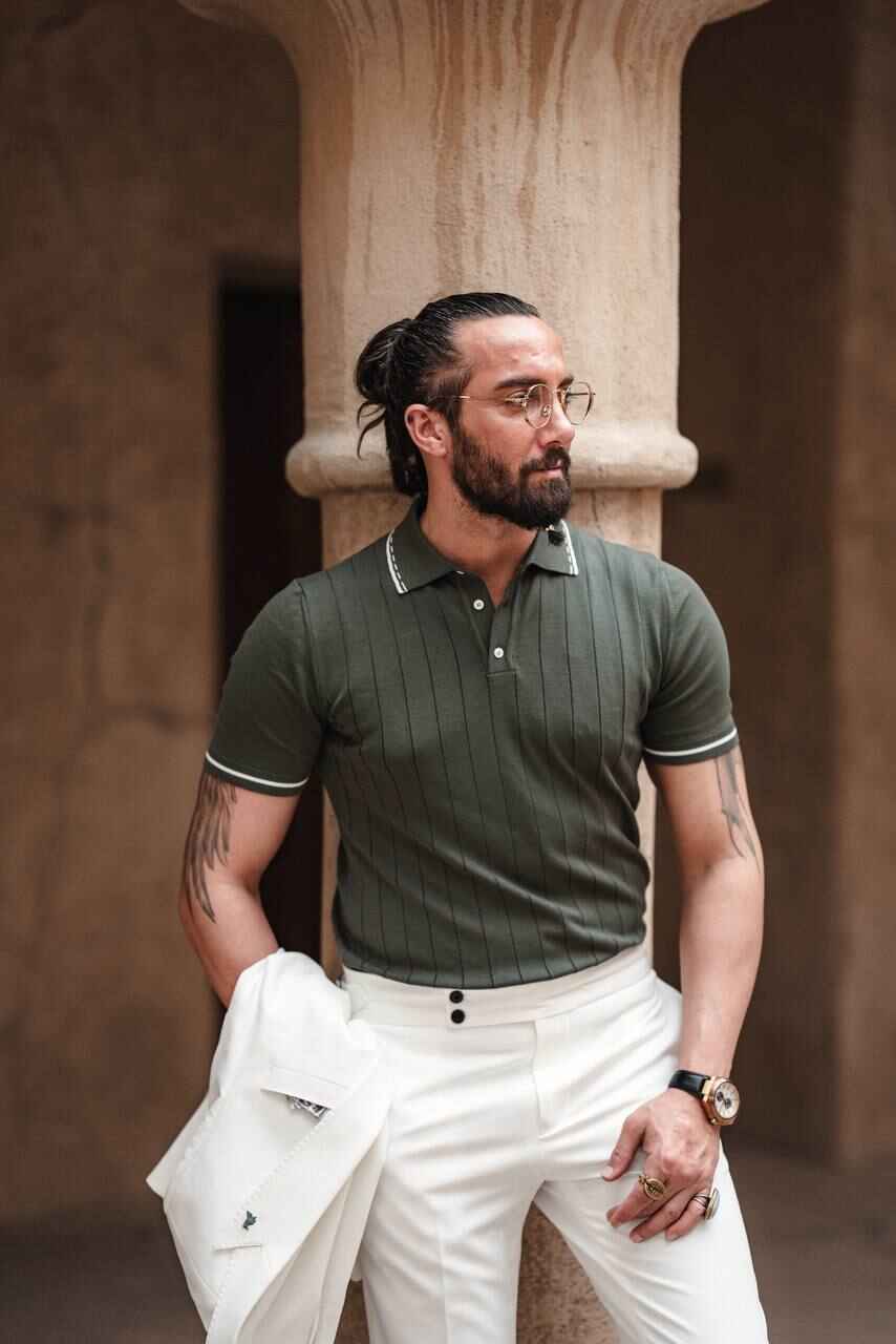 Olive Green Knit Polo Shirt