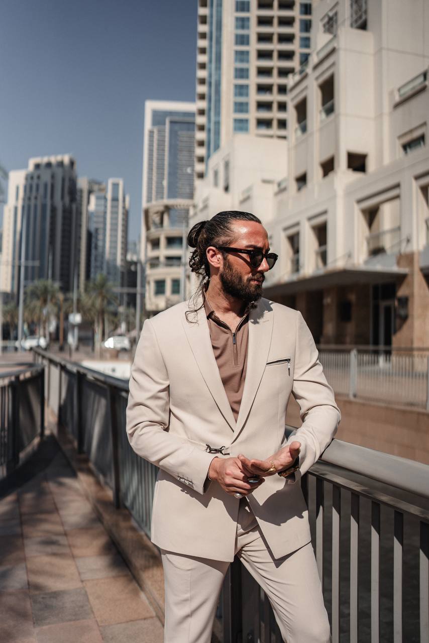 Men's Light Beige Modern Fit Summer Suit