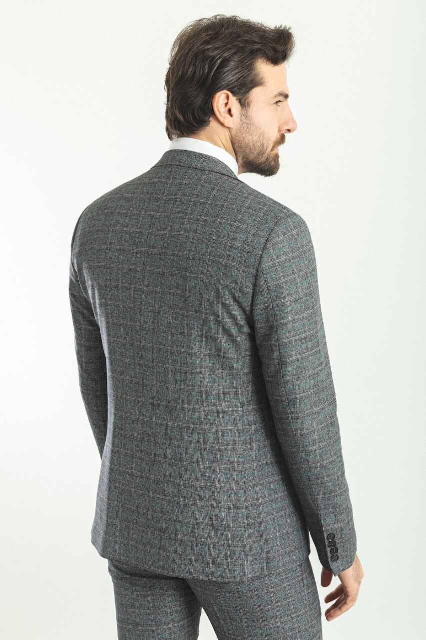 Dark Gray Patterned Slim Fit Three-Piece Suit