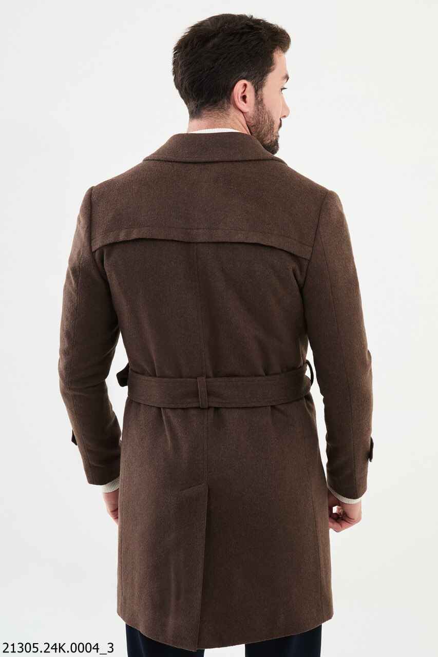 Men's Brown Belted Wool Blend Trench Coat
