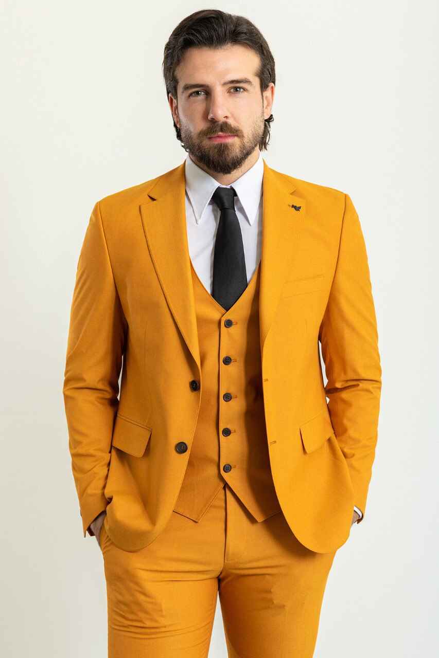 Mustard Modern Slim Fit Three-Piece Suit