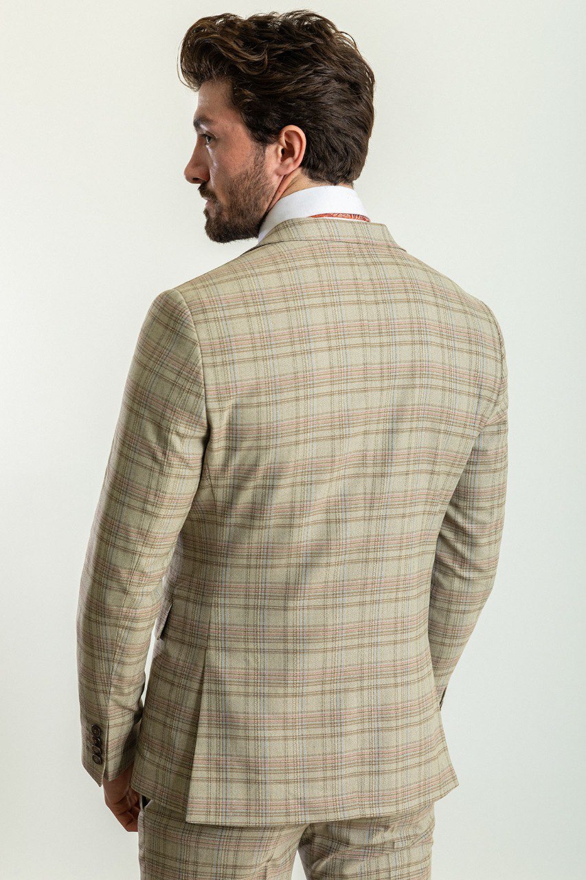 Camel Plaid Slim Fit Three-Piece Suit
