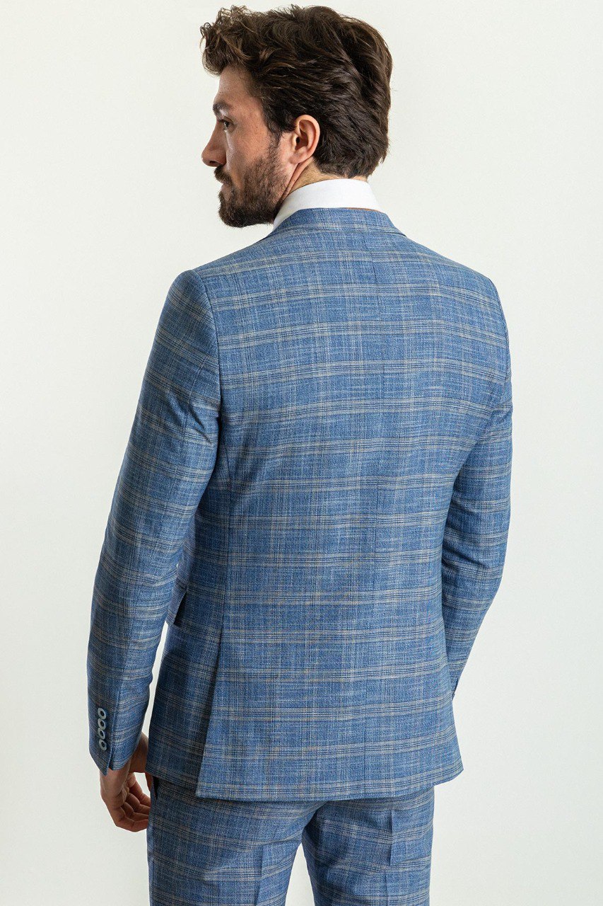 Blue Plaid Slim Fit Three-Piece Suit