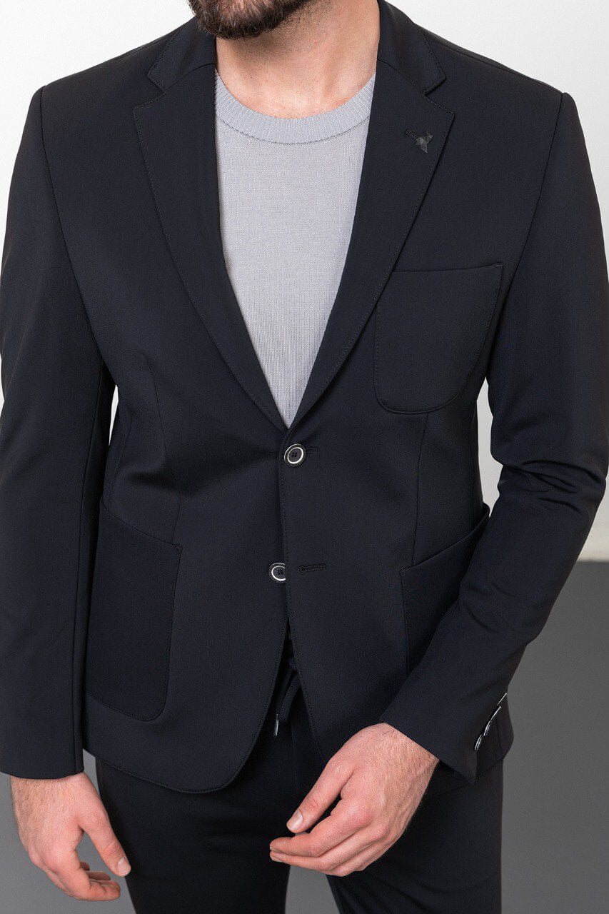 Black Casual Slim Fit Two-Piece Suit